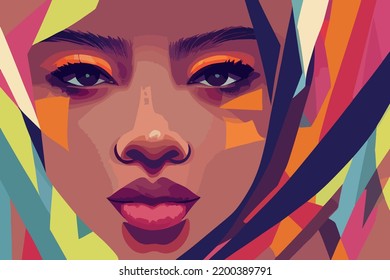 Illustration containing colors and faces of different races in defense of human rights, poster, postcard. Vector image of people of different skin color and ethnicity together. Freedom, independence, 