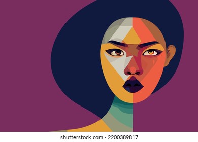 Illustration containing colors and faces of different races in defense of human rights, poster, postcard. Vector image of people of different skin color and ethnicity together. Freedom, independence, 