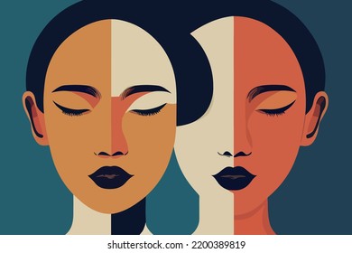 Illustration containing colors and faces of different races in defense of human rights, poster, postcard. Vector image of people of different skin color and ethnicity together. Freedom, independence, 