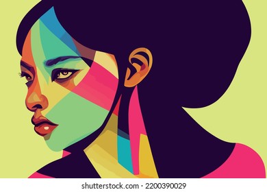 Illustration containing colors and faces of different races in defense of human rights, poster, postcard. Vector image of people of different skin color and ethnicity together. Freedom, independence, 