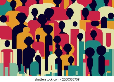 Illustration containing different races in defense of human rights, poster, card. Vector image of people of color and ethnicity together. Freedom, independence, empowerment, people rights, equality. 