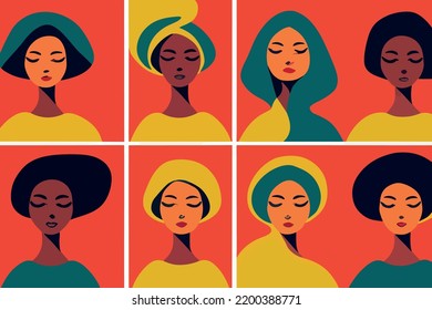 Illustration containing different races in defense of human rights, poster, card. Vector image of people of color and ethnicity together. Freedom, independence, empowerment, people rights, equality. 