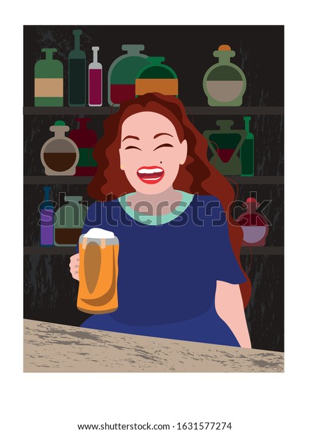 Illustration Contains Image Girl Drinking Beer Stock Vector (Royalty ...