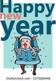 The illustration contains an image of a greeting card and a girl catching snowflakes with her mouth.