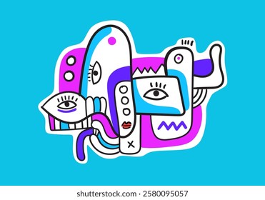 illustration of a contemporary face in pop art and abstract cubism style. 