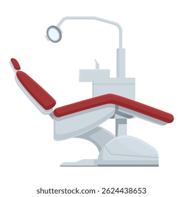 Illustration of a contemporary. Modern dental chair in a clean. Hygienic clinic setting with red and white color scheme. Isolated on a vector