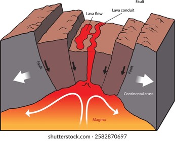 illustration of continental rifting diagram - vector