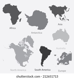 An Illustration of the continents of the worls on white background