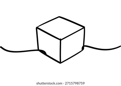 Illustration of a continuous line design of a cube. An interesting abstract line art design.