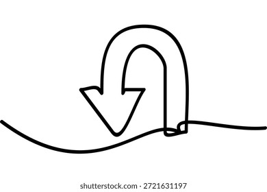 Ilustración de un diseño de línea continua de una flecha de giro hacia abajo. Un interesante diseño de arte abstracto de línea.