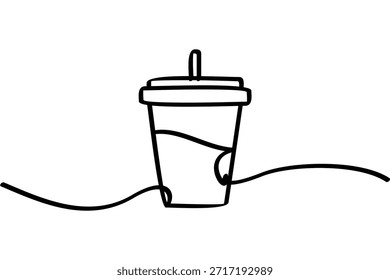 Illustration of a continuous line design on a drink cup icon. An interesting abstract line art design.