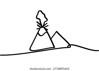 Illustration eines durchgehenden Liniendesigns auf einem ausbrechenden Vulkansymbol. Ein interessantes abstraktes Linien-Kunstdesign.