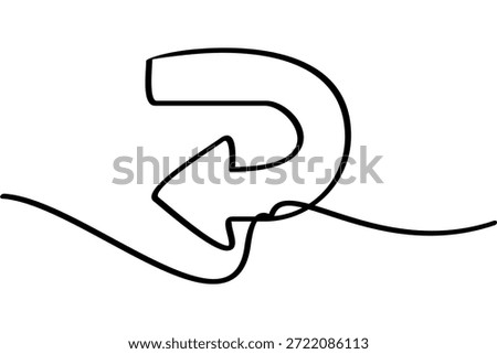 Illustration of a continuous line design of a right turn arrow. An interesting abstract line art design.