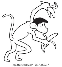 Illustration contour of cartoon monkey with bananas