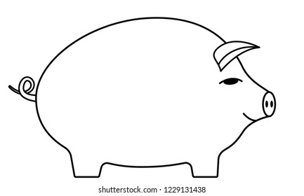 Illustration of the contour cartoon pig