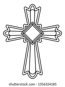 Illustration of the contour christian cross with jewel