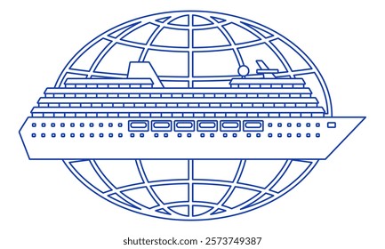 Illustration of the contour cruise ship and globe