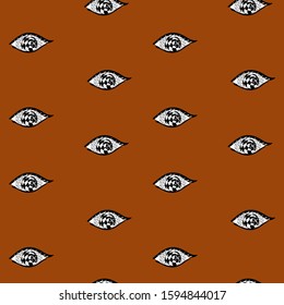 Illustration of the contour of the eye on a dark background, the eyeball as part of the human body in black and white and with a pattern seamless pattern for decoration of a wrapper or fabric