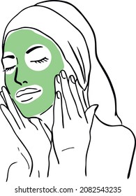 illustration contour girl applies a mask. Vector illustration