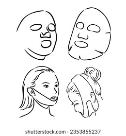 illustration contour girl applies a mask. Vector illustration