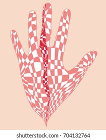 Illustration of contour hand with abstract checkered pattern inside