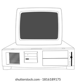 Illustration of contour of the personal computer on white background