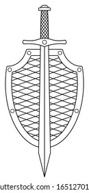 Illustration of the contour shield and sword cold steel