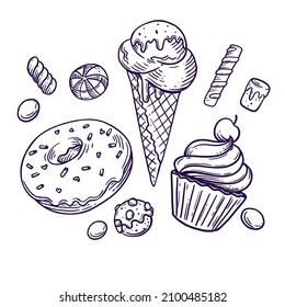Illustration of contour sweets and ice cream
