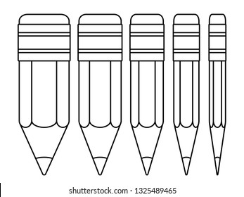 Illustration of the contour thick and thin small pencil icons set