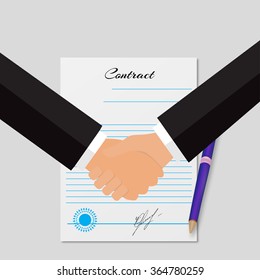 Illustration contracting an with handshakes  grey background