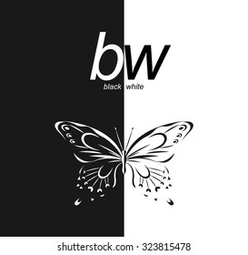 Illustration contrast black and white colors with the image of a butterfly.