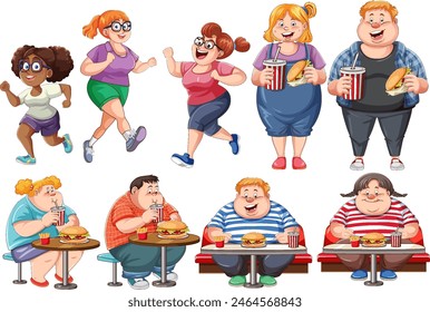 Illustration contrasting exercise with eating fast food