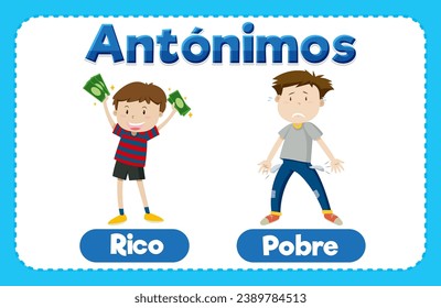 Illustration of contrasting words for wealth in Spanish education Rich and Poor