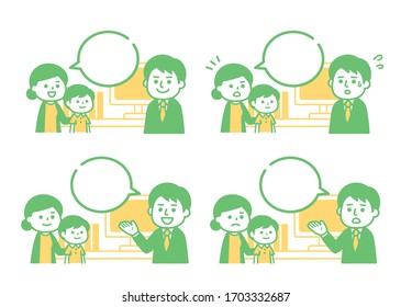 Illustration Of Conversation Between Parent And Child And Teacher