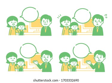 Ilustración de la conversación entre padres e hijos y maestros