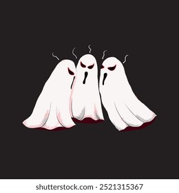 illustration of the conversation of three Halloween ghosts