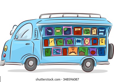Illustration of a Converted Mobile Library Driving Around