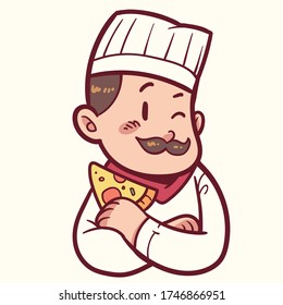 Illustration of a cook holding pizza