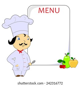 illustration with cook and menu.