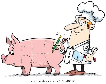 Illustration Of Cook Preparing To Slaughter Pig