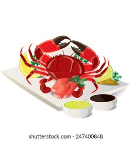 illustration cooked crabs spicy on  white