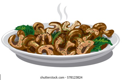 illustration of cooked fried boiled mushrooms