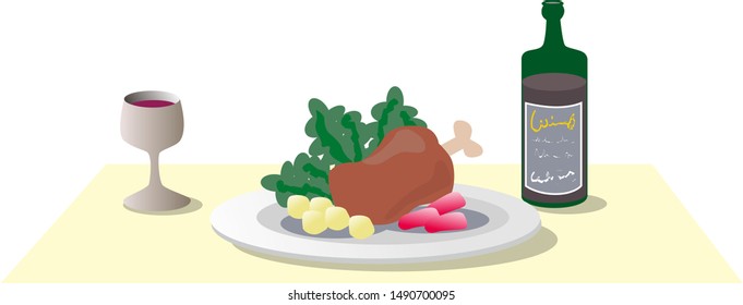 Illustration of cooked meat with bone