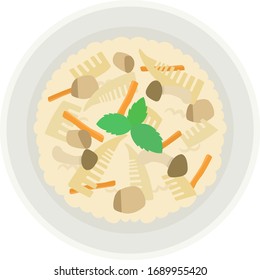 Illustration of cooked rice. 
Illustration of Japanese food.