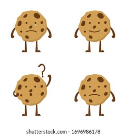 illustration of cookie character collection. the expression of a cookie that is smiling, sad, angry, and confused. flat design. Can be used for elements, landing pages, UI, posters, banners.