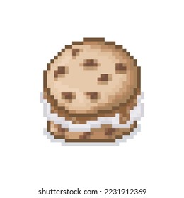 Illustration of cookie with marshmallow, pixel art food