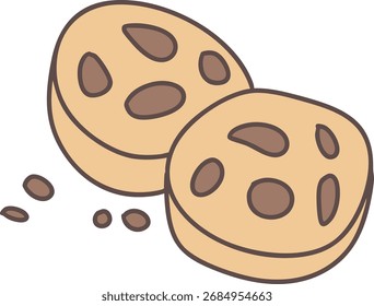 Ilustración de un bocadillo de galletas lleno de chocolate