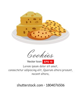 illustration of a cookies in plate on a white background
