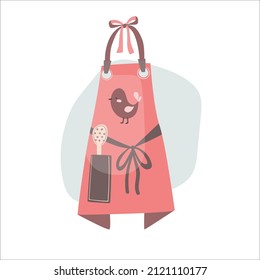 Illustration of a cooking apron with a bird in a cartoon, hand-drawn style.