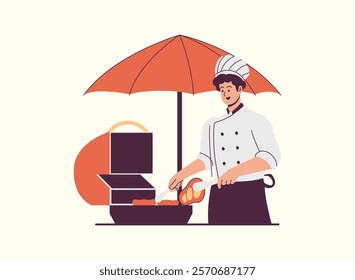 Illustration of an Cooking and Food Grilling Steak Illustration